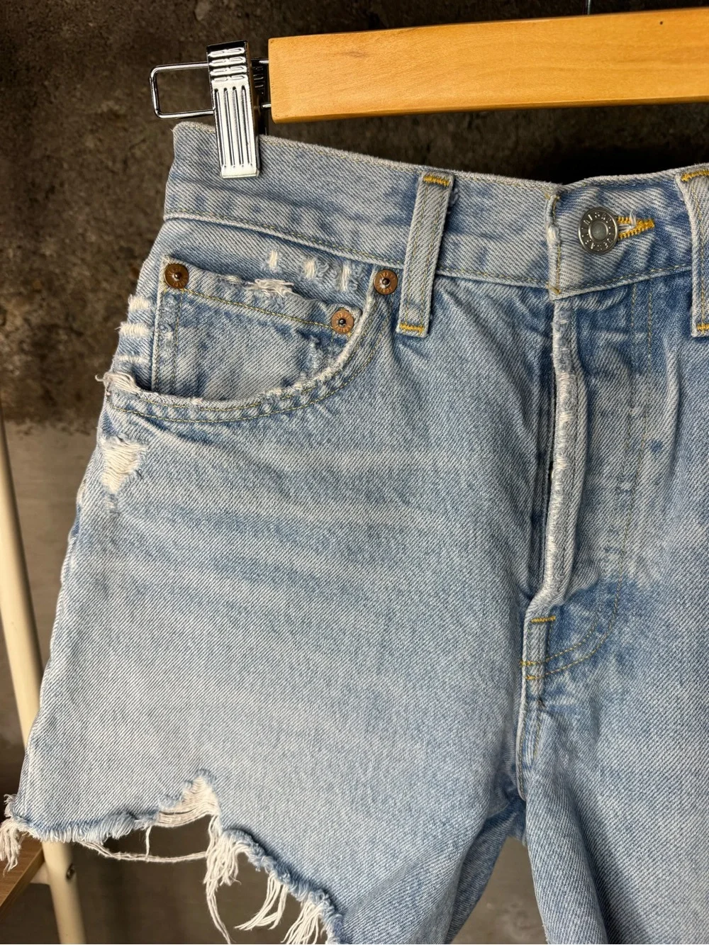 Agolde Parker Long Distressed High-Rise Denim Shorts